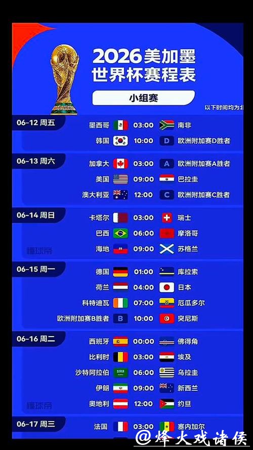 2026世界杯决赛比赛时间安排
